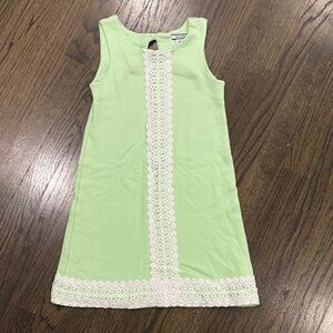 Green Sleeveless Kids Dress with Lace Trim- Size 7